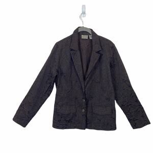 Chico's Blazer Jacket Size 4 Floral Roses Brown on Brown Vintage Career Classic